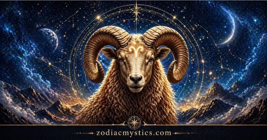 Aries zodiac sign ram in cosmic galaxy background Aries personality traits astrology