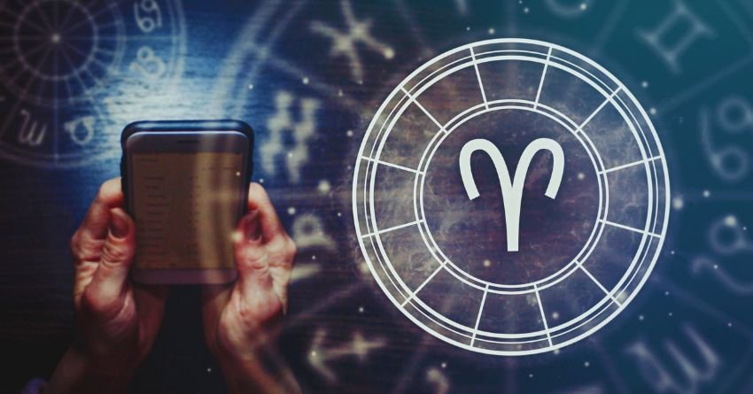 Aries personality traits zodiac wheel with ram symbol and astrology signs