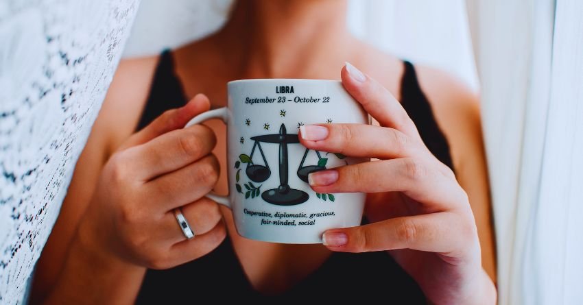 Libra Zodiac Traits Mug Libra personality traits zodiac mug showing scales symbol and key traits