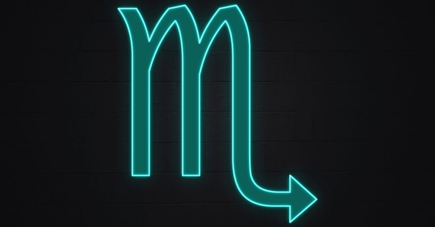 Scorpio Neon Zodiac Symbol Scorpio personality traits glowing neon zodiac symbol with intense energy