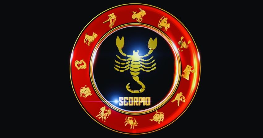 Scorpio Golden Zodiac Wheel Symbol Scorpio personality traits golden scorpion symbol with zodiac wheel and red energy