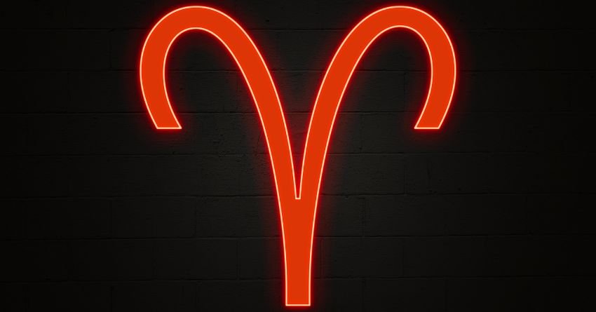 Aries Neon Zodiac Symbol Aries zodiac symbol with red neon glow on a black background