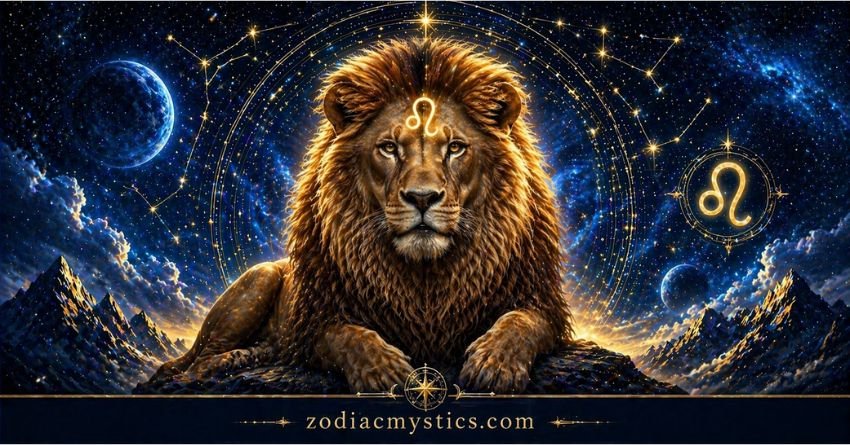 Leo zodiac sign lion in cosmic galaxy Leo personality traits confidence and power