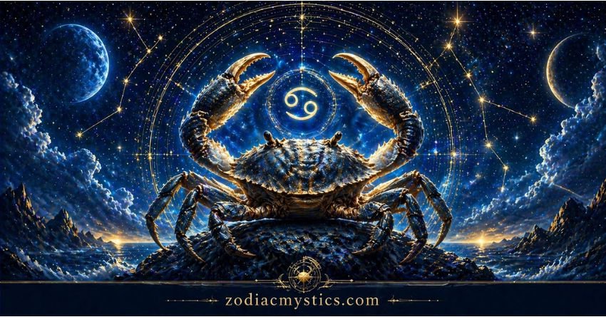 Cancer zodiac sign crab in cosmic galaxy Cancer personality traits emotions