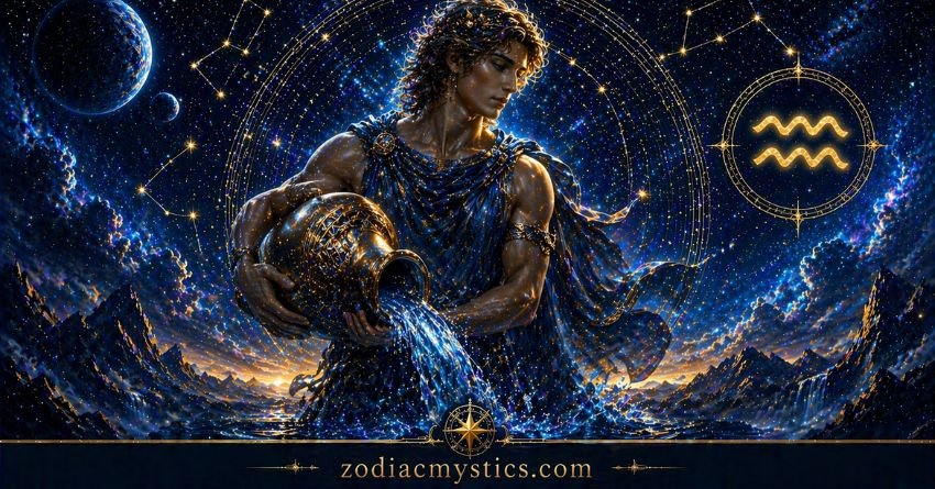 Aquarius zodiac sign water bearer in cosmic galaxy Aquarius personality traits independence and innovation