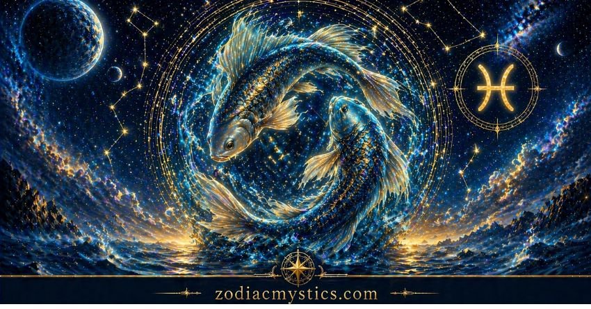 Pisces zodiac sign fish in cosmic galaxy Pisces personality traits emotions and intuition