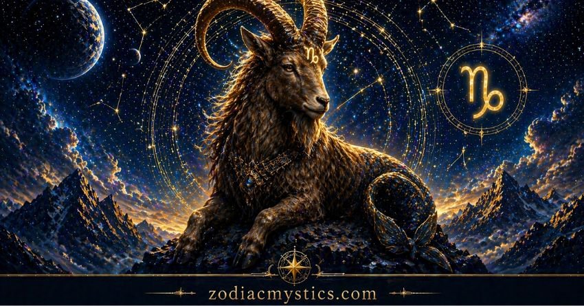 Capricorn zodiac sign goat in cosmic galaxy Capricorn personality traits ambition and discipline