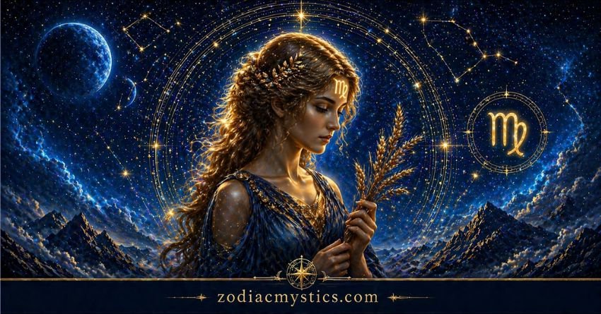 Virgo zodiac sign woman in cosmic background Virgo personality traits precision and intelligence