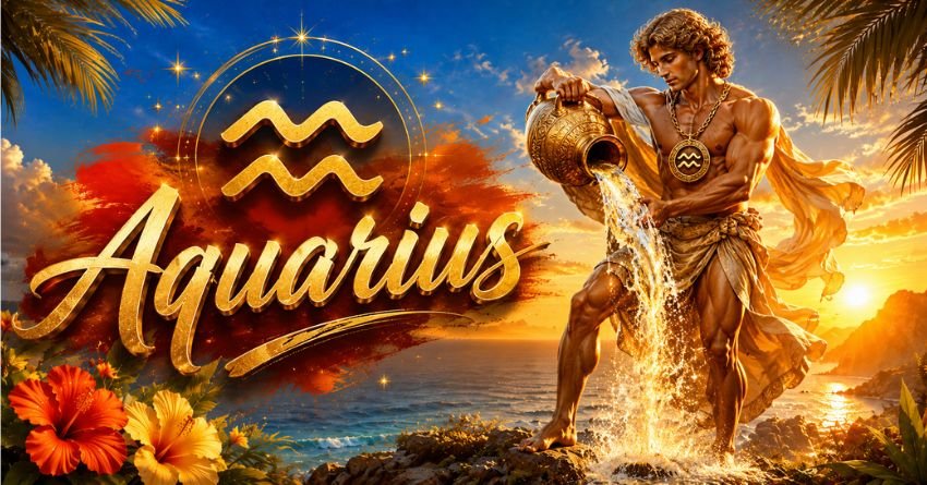 Aquarius June 2026 Horoscope Aquarius June 2026 horoscope - golden water-bearer zodiac sign illustration