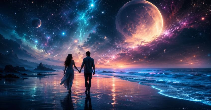 Taurus compatibility couple walking on the beach