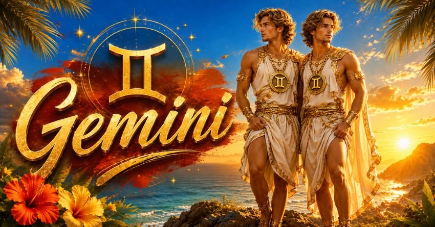 Gemini June 2026 Horoscope Gemini June 2026 horoscope - golden twins zodiac sign illustration