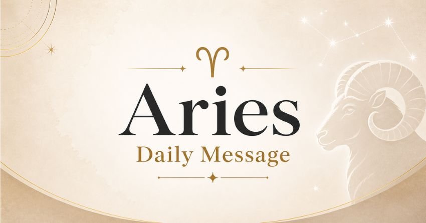 Aries daily message - elegant zodiac banner with Aries symbol