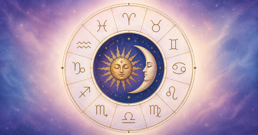 Destiny Could Be Calling These 4 Zodiac Signs zodiac wheel illustration with glowing astrological symbols and celestial cosmic background