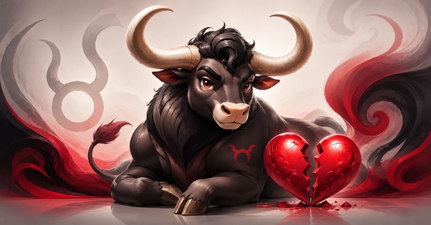 Taurus bull beside a broken heart symbolizing the zodiac signs that break a Taurus' heart