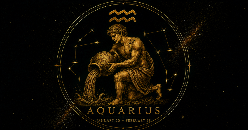 Aquarius romantic signs and love horoscope symbolism with glowing zodiac artwork