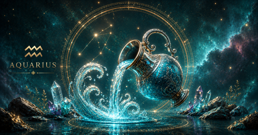 Aquarius May Be Overlooking These Red Flags zodiac sign illustration with cosmic background