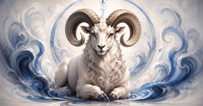 Aries zodiac sign illuminated by a celestial light, symbolizing destiny, guidance, and spiritual awakening