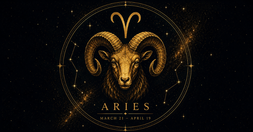 Aries zodiac symbol surrounded by glowing celestial elements representing romantic signs, love energy, and relationship guidance.