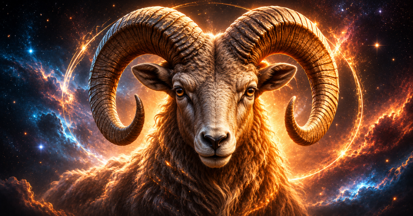 Is Aries About to Experience a Financial Breakthrough? Fiery Aries zodiac symbol glowing with golden cosmic energy against a dark galaxy background