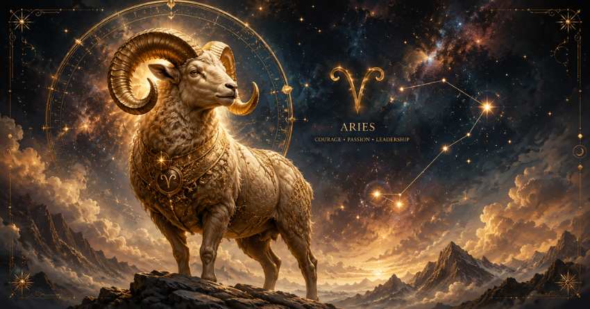 The Universe Is Trying to Tell Aries Something Important zodiac-themed illustration featuring Aries the ram surrounded by glowing celestial energy and cosmic stars.