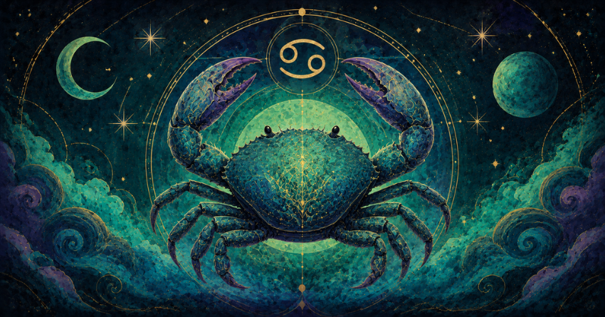 3 Zodiac Signs Cancer Is Meant to Meet mystical Cancer zodiac illustration with cosmic background
