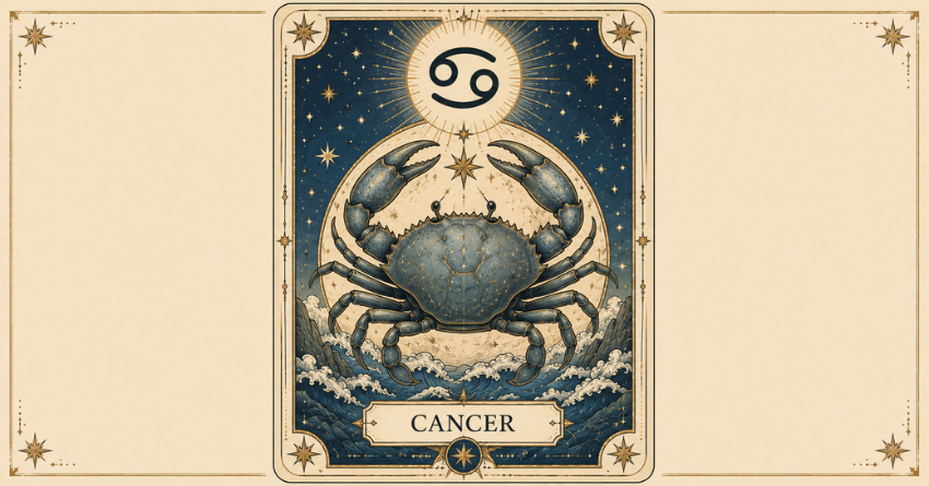 Cancer zodiac sign tarot card illustration in mystical celestial style for Cancer Is About to Surprise Everyone