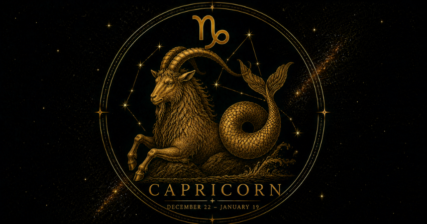 Capricorn may soon receive a sign they can't ignore with golden Capricorn zodiac symbol on a dark mystical background