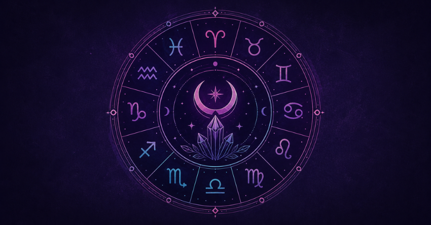 Daily Horoscope for June 13, 2026 zodiac wheel illustration with glowing purple cosmic background and astrology symbols representing all twelve zodiac signs