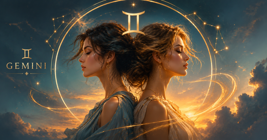 These 3 Zodiac Signs Could Surprise Gemini in the Worst Way – elegant Gemini zodiac illustration with twin figures, glowing cosmic background, and mystical astrology-inspired design.