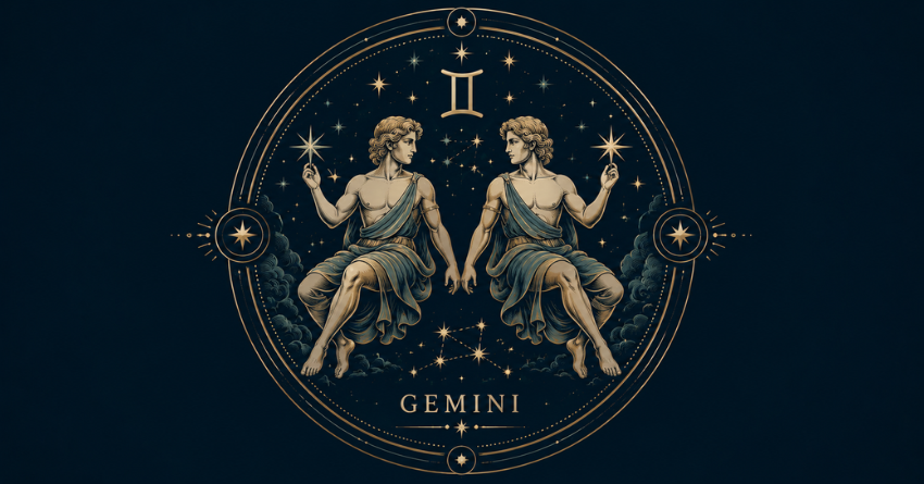 The 3 Zodiac Signs Most Likely to Make Gemini Happy zodiac sign illustration with Gemini twins symbol and celestial horoscope design