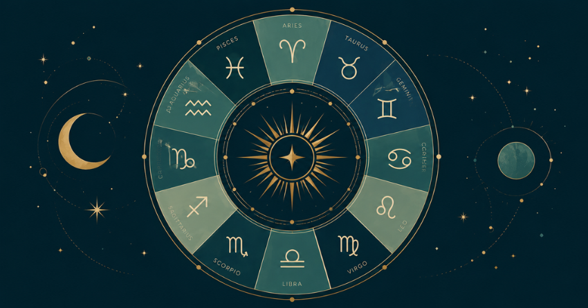 Why Your Zodiac Sign Is Entering a Powerful New Phase zodiac wheel illustration with all zodiac signs and celestial background