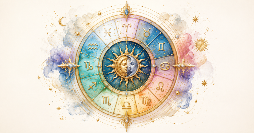 Your Zodiac Sign's Greatest Opportunity This Month zodiac wheel illustration with all 12 zodiac signs in a colorful celestial astrology design.