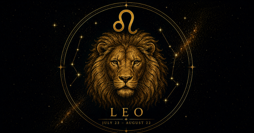 Leo Might Soon Get the Answer They've Been Waiting For illustrated with a golden lion zodiac symbol and glowing astrological elements.