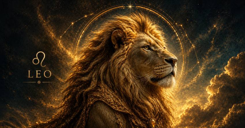 Leo Should Be Careful Who They Trust Right Now – powerful golden lion representing Leo zodiac sign surrounded by glowing cosmic energy and stars