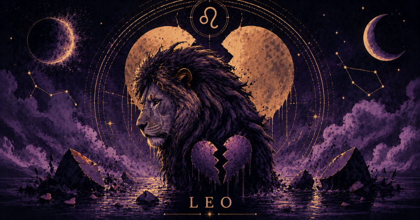 3 Zodiac Signs Most Likely to Break Leo's Heart mystical illustration of Leo with heartbreak theme