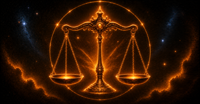 Libra wealth prediction symbol with golden scales representing financial growth and prosperity