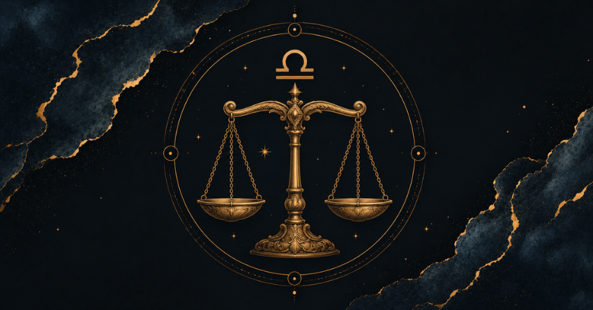 If You're a Libra, Don't Scroll Past This zodiac scales symbol on dark cosmic background