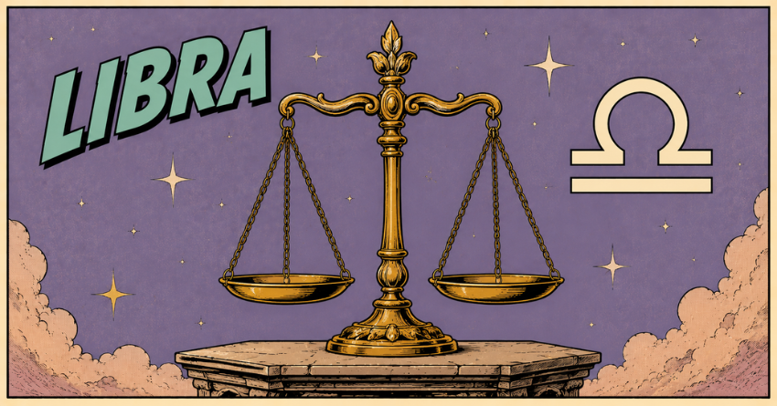 What Libra Needs to Hear Before It's Too Late – Libra zodiac scales illustration in comic book style with celestial astrology background