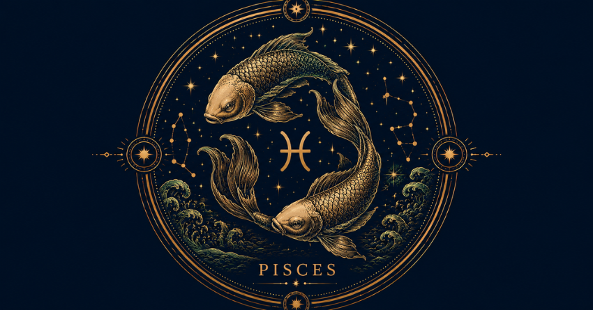 The 3 Zodiac Signs Most Likely to Make Pisces Happy zodiac illustration featuring Pisces symbol in an elegant celestial design