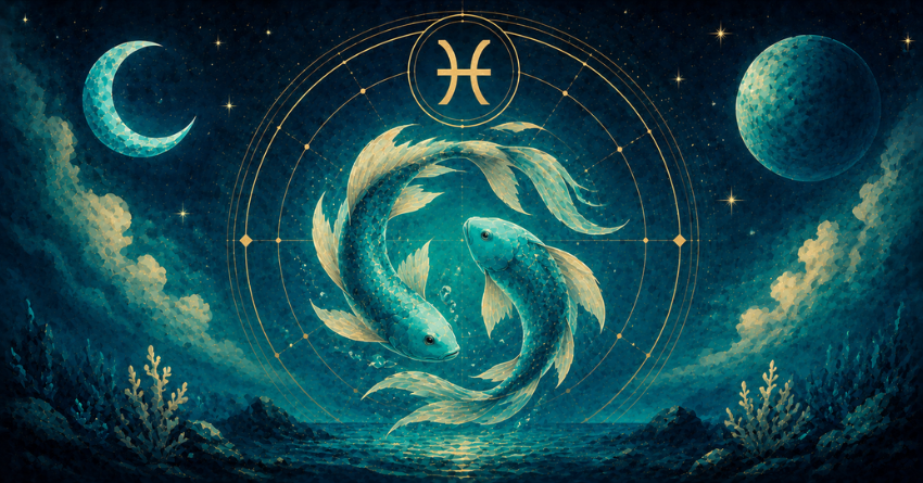 3 Zodiac Signs Pisces Is Meant to Meet mystical Pisces illustration with glowing fish and celestial moon artwork