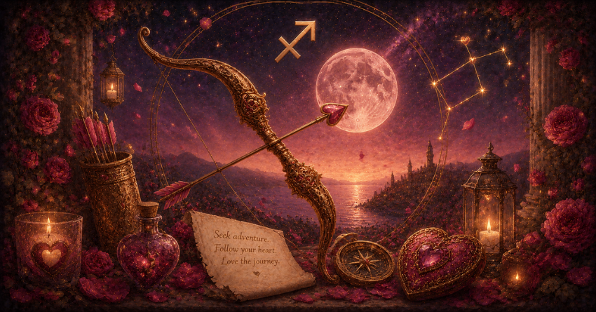3 Zodiac Signs Sagittarius May Fall in Love With This Summer, mystical Sagittarius archer illustration under a glowing summer moon, fantasy astrology artwork with warm celestial colors