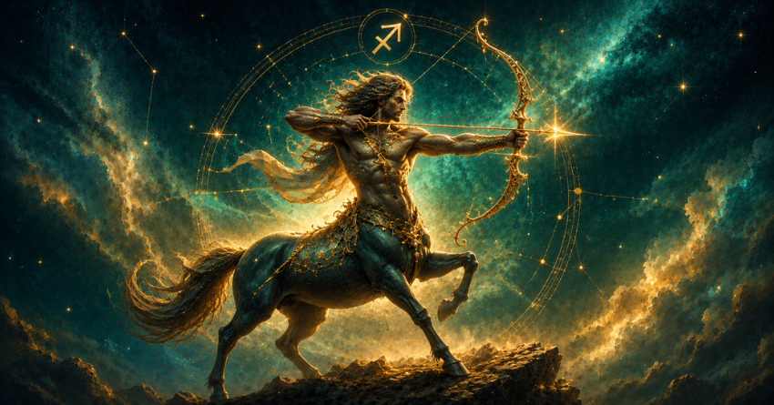 Why Sagittarius's Patience May Soon Be Rewarded fantasy illustration of Sagittarius archer aiming forward with confidence and determination