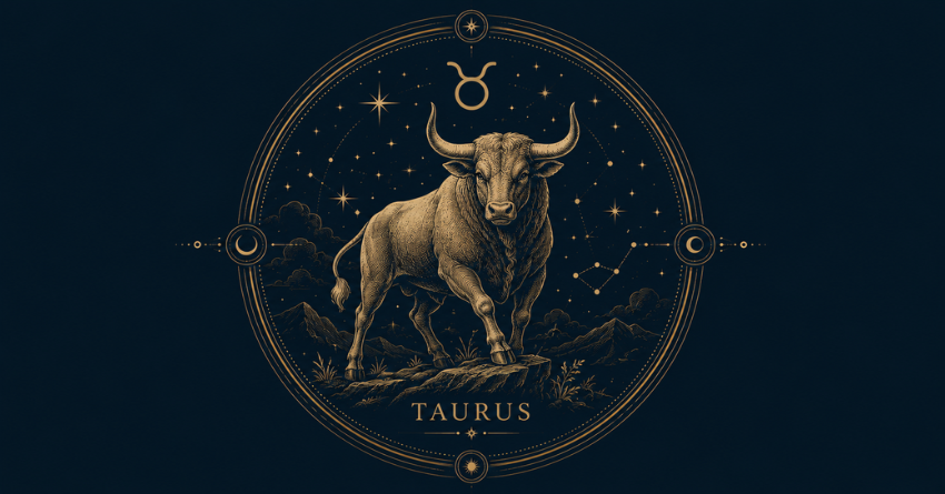 The 3 Zodiac Signs Most Likely to Make Taurus Happy zodiac illustration, Taurus bull symbol in an elegant celestial zodiac design with dark blue and gold colors