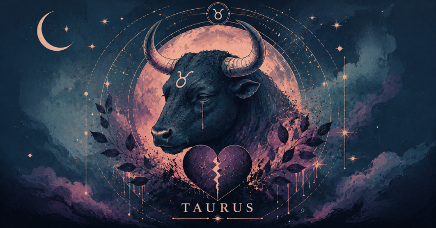 3 Zodiac Signs Most Likely to Break Taurus's Heart with a mystical illustration of Taurus surrounded by cosmic energy
