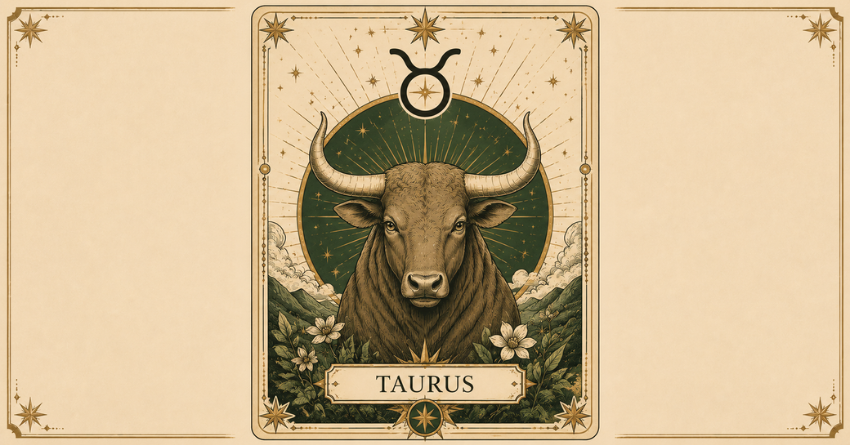 Taurus Is Finally Stepping Into Their Power – Taurus zodiac sign tarot card with a majestic bull, astrology artwork, and mystical celestial design