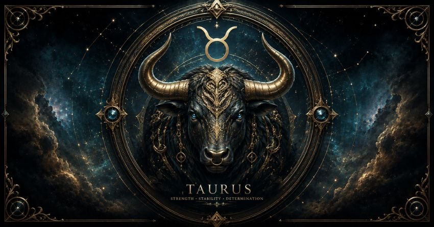 Why the Universe Is Testing Taurus Right Now zodiac illustration featuring the Taurus symbol and cosmic universe background