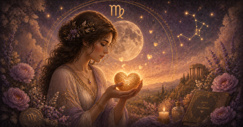 3 Zodiac Signs Virgo May Fall in Love With This Summer illustration featuring Virgo and romantic summer astrology energy