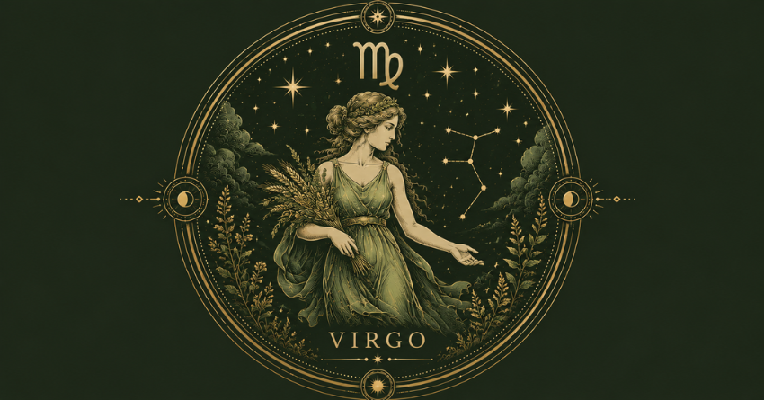 The 3 Zodiac Signs Most Likely to Make Virgo Happy – Virgo zodiac illustration in elegant green and gold artistic style