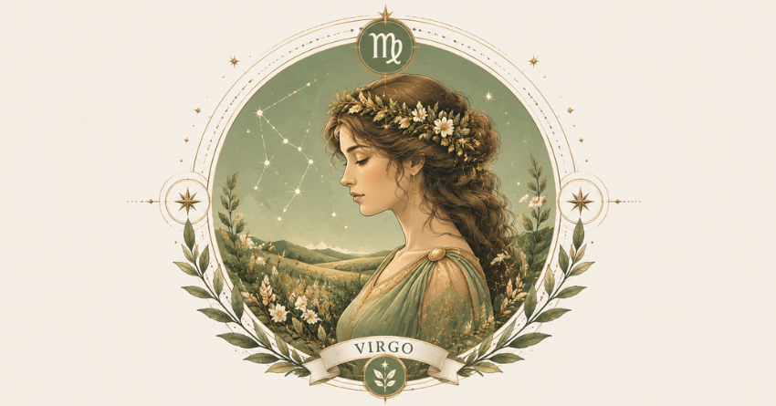 Virgo Is About to Discover Something Important tarot card style illustration featuring Virgo and a symbolic destiny discovery theme