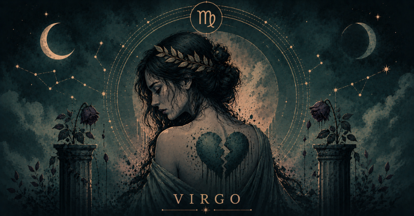 3 Zodiac Signs Most Likely to Break Virgo's Heart illustration featuring Virgo and heartbreak theme